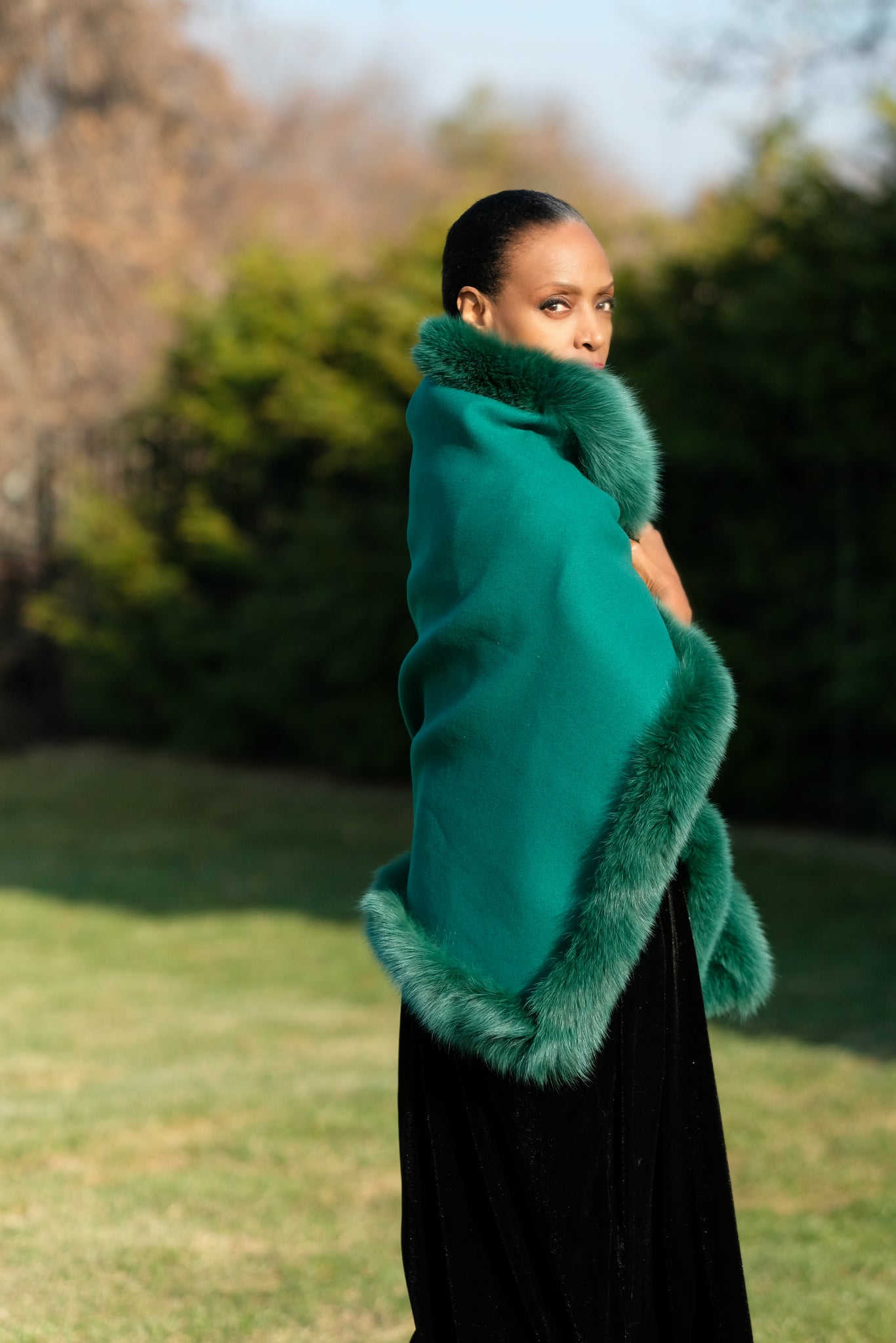 Louis Vuitton Emerald Green Cashmere Sweater Dress Lamb Fur Trim